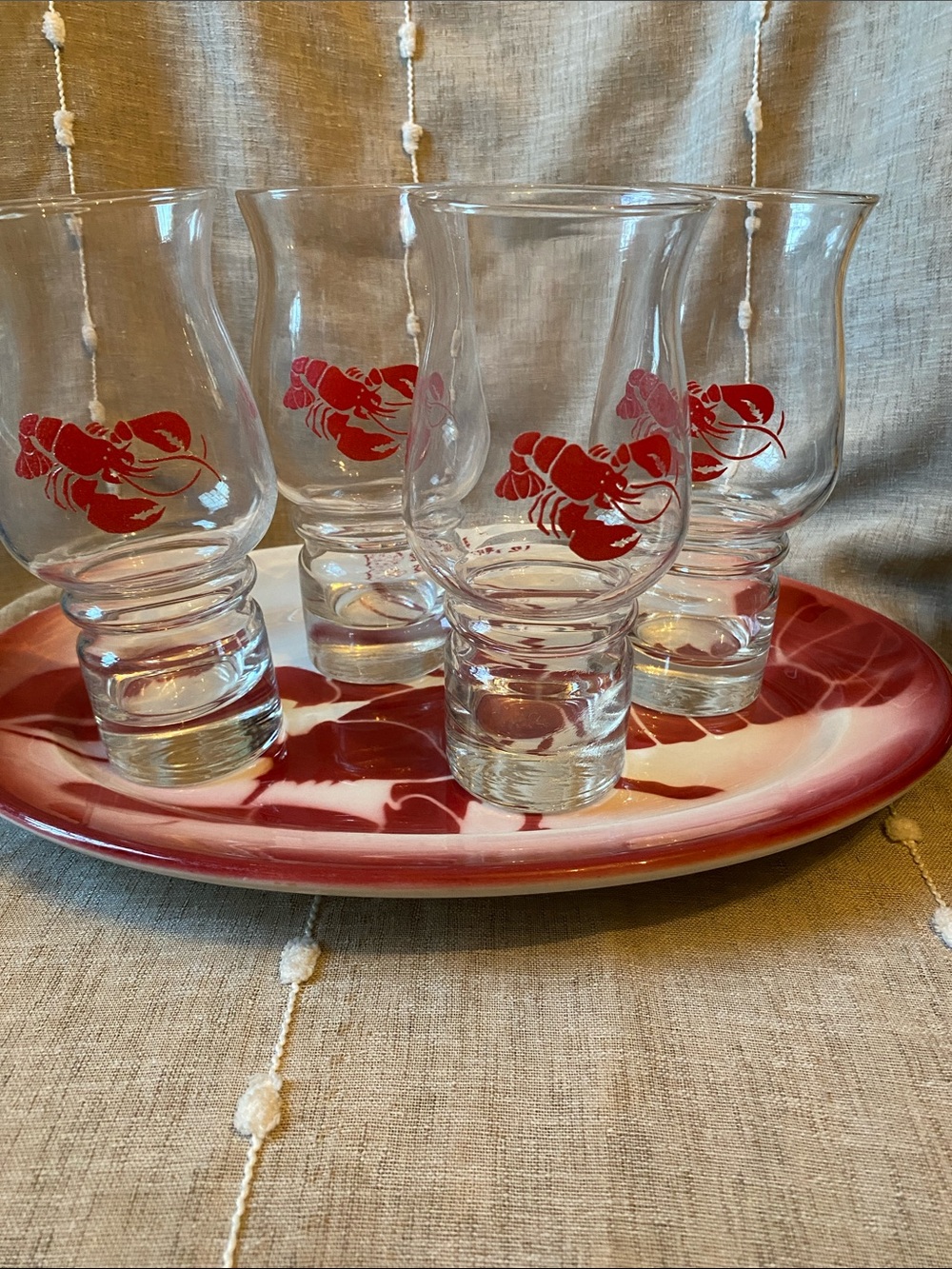 Set of 4 Costal Red Lobster Hurricane Bar Glass tumblers by Libby 1980’s